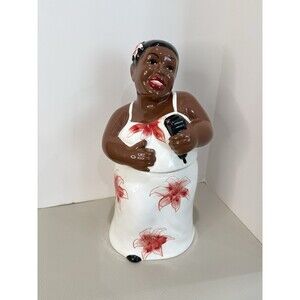 Casa Vero African American Jazz Woman Singer Hawaiian Dress Cookie Jar ACK e